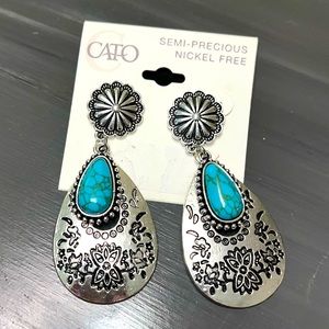 Brand New Cato silver and turquoise dangle earrings